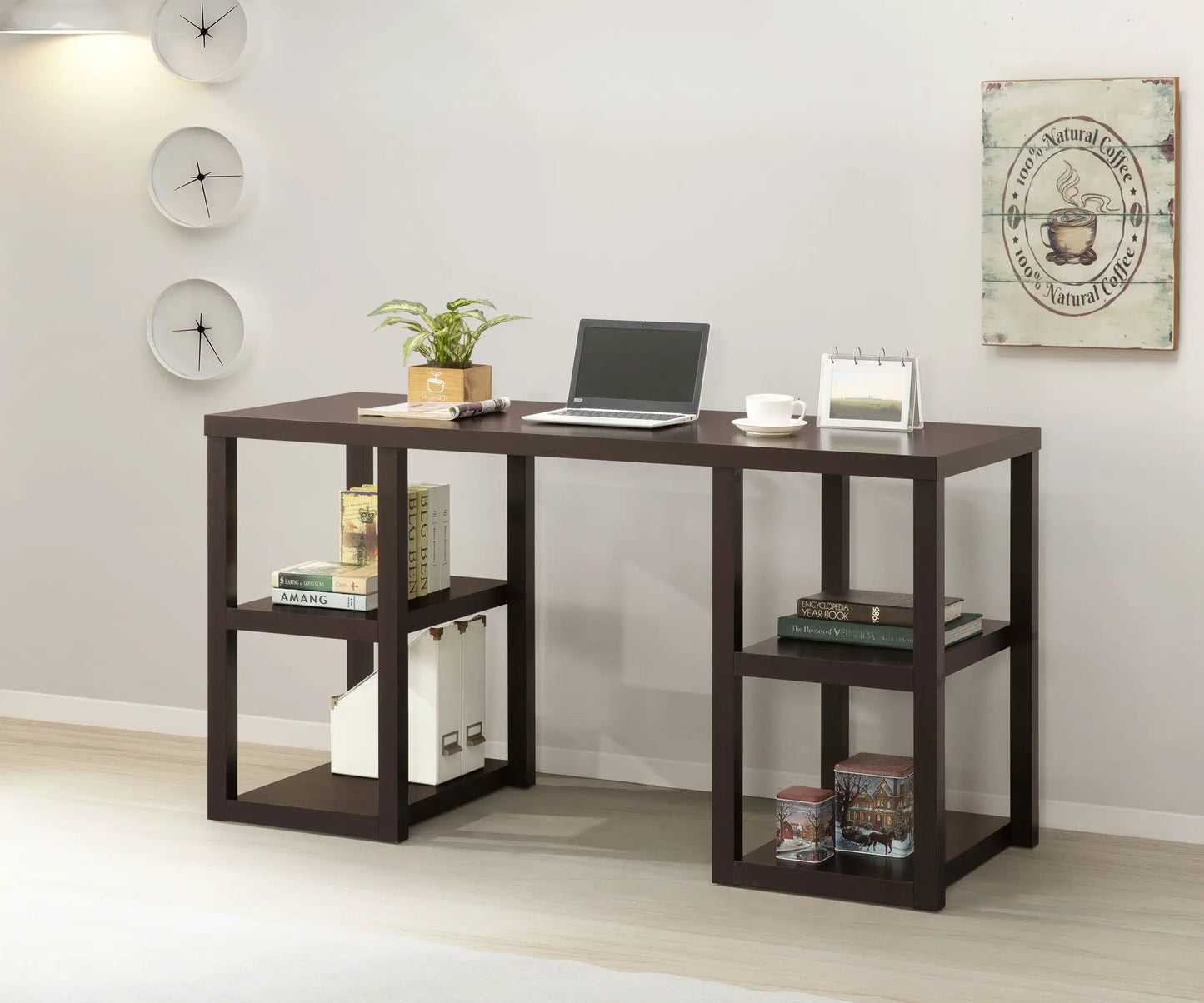 Mahogany Desk with Four Storage Shelves System