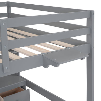Loft bed frame gray metal with integrated drawers and wood slat bed base on Tampa Home & Garden Store