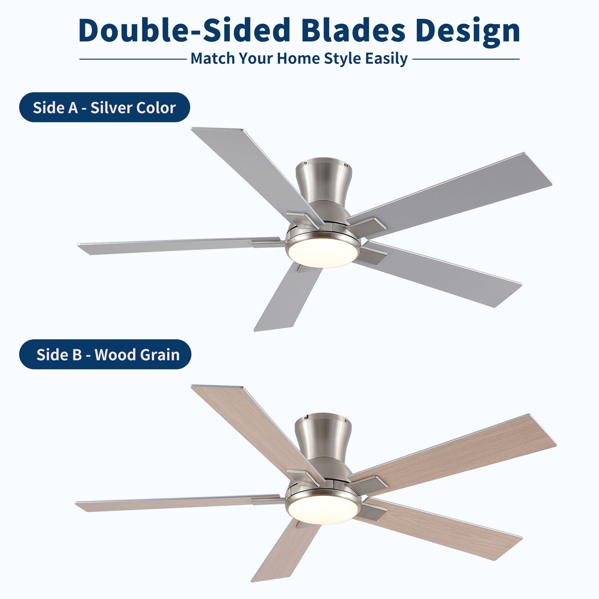 Ceiling fan with integrated LED light, silver blades, HouseOfZazla reversible motor on Tampa Home & Garden Store