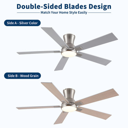 Ceiling fan with integrated LED light, silver blades, HouseOfZazla reversible motor on Tampa Home & Garden Store