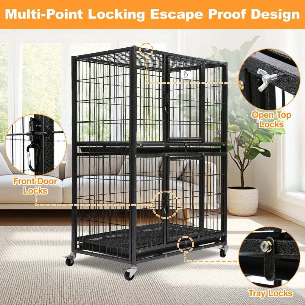 31-inch two-tier dog crate with auto locks, black metal on wheels by Homey Pet Official on Tampa Home & Garden Store