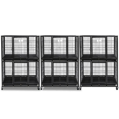 31 Inch Two-Tier Dog Crate With Auto Locks set of 3 in black metal by Homey Pet Official on Tampa Home & Garden Store