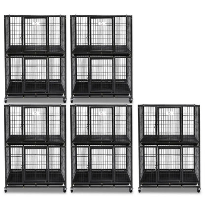 Six black 31in two-tier dog crates with auto-lock doors on rolling bases on Tampa Home & Garden Store