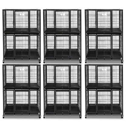 31 Inch Two-Tier Dog Crate With Auto Locks by Homey Pet Official; 9 metal crates on wheels on Tampa Home & Garden Store