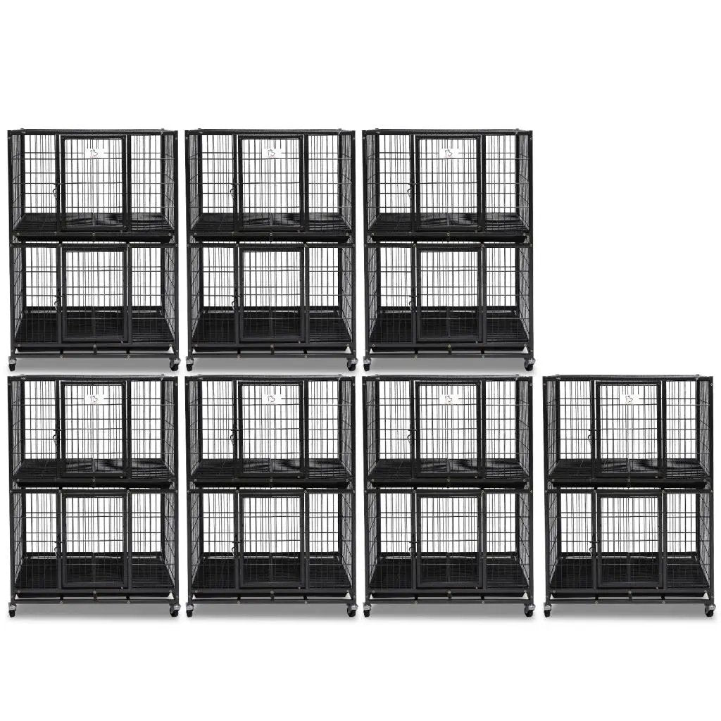 Homey Pet Official 31 Inch Two-Tier Dog Crate with Auto Locks, black metal crates on wheels, set of 8 on Tampa Home & Garden Store
