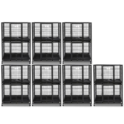 Homey Pet Official 31 Inch Two-Tier Dog Crate with Auto Locks, black metal crates on wheels, set of 8 on Tampa Home & Garden Store