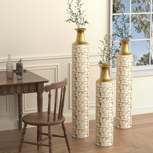 Floor standing golden large vase -32/28/24 inches decorative high vase set of 3 vintage antique worn-out vases - Tampa Home & Garden Store