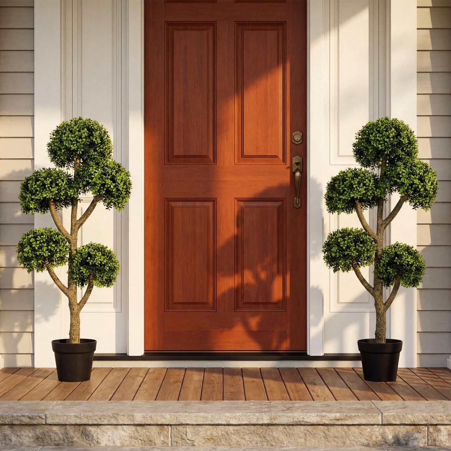 Pair of 46-Inch artificial boxwood topiary trees with 5-ball foliage in pots, DirectDeals on Tampa Home & Garden Store