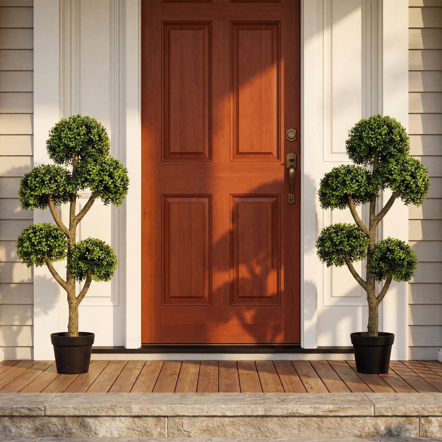 Pair of 46-Inch artificial boxwood topiary trees with 5-ball foliage in pots, DirectDeals on Tampa Home & Garden Store