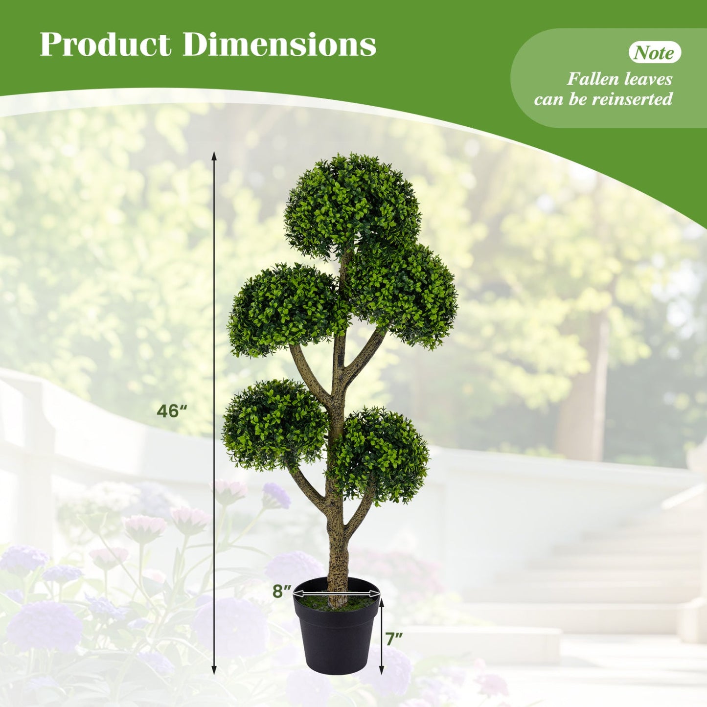 46-Inch artificial boxwood topiary tree with five ball shrubs in a black pot DirectDeals on Tampa Home & Garden Store