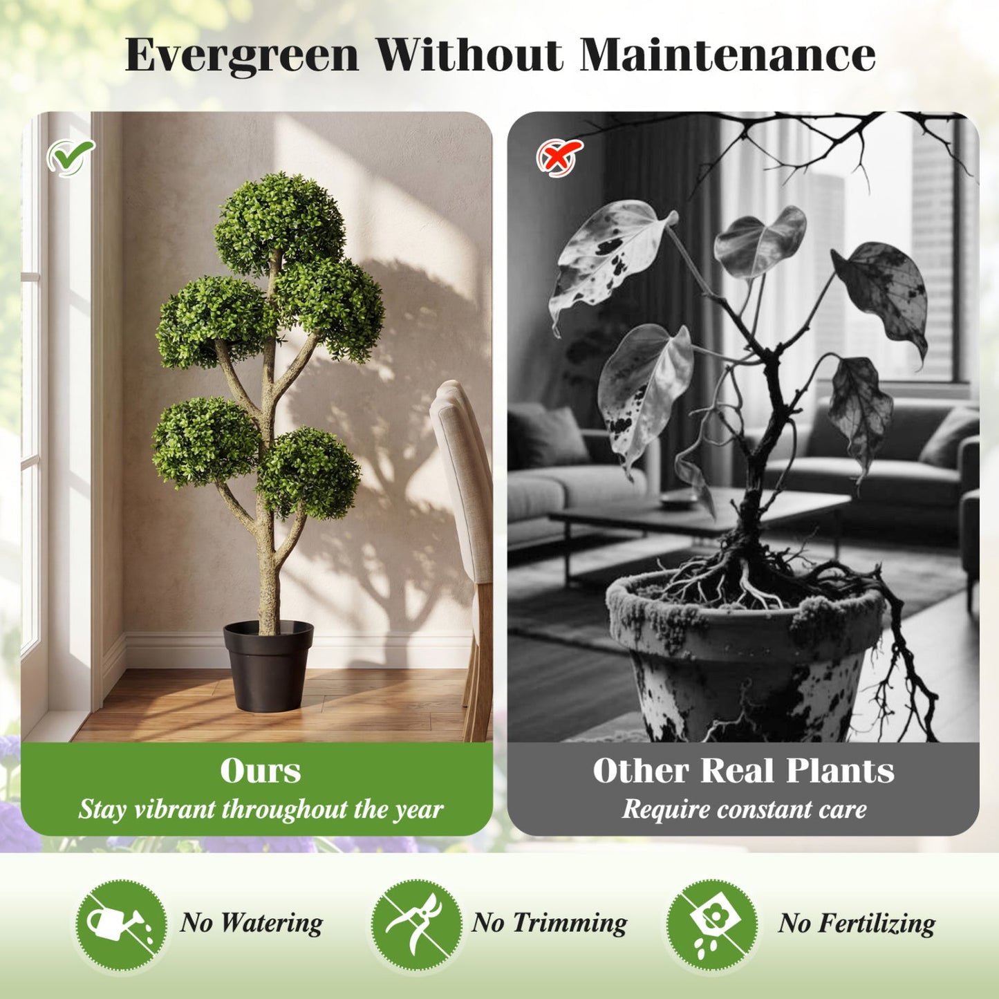 46-Inch artificial boxwood topiary tree in a black pot with five ball foliage DirectDeals on Tampa Home & Garden Store