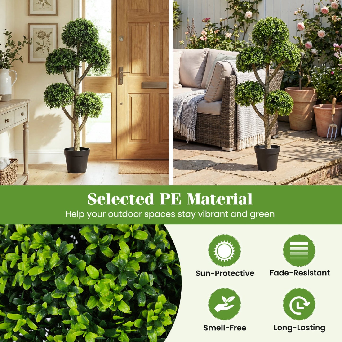 46-Inch DirectDeals artificial boxwood topiary tree in a black pot with 5 ball shrubs on Tampa Home & Garden Store