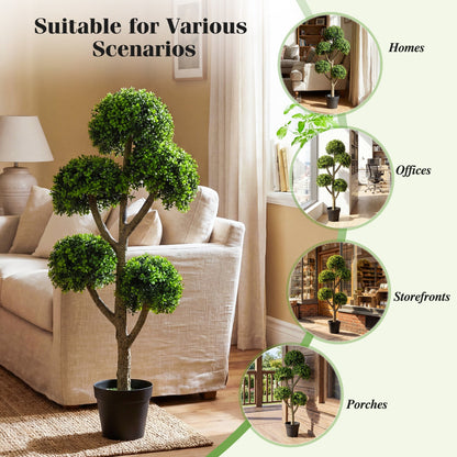DirectDeals 46-inch artificial boxwood topiary tree with 5 ball clusters in a black pot on Tampa Home & Garden Store
