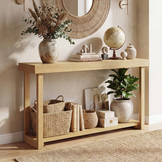 46 Inch Solid Wood Console Table 2-Tier Narrow Farmhouse Sofa Table - Tampa Home & Garden Store
