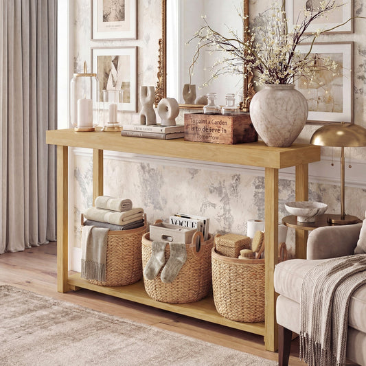 46 Inch Solid Wood Console Table 2-Tier Narrow Farmhouse Sofa Table - Tampa Home & Garden Store