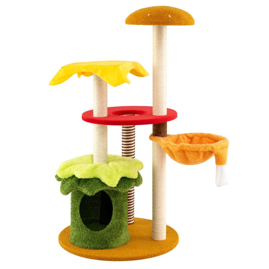 Cat Tree 46 inch tall multi padded perches orange top red ring green cave DirectDeals on Tampa Home & Garden Store