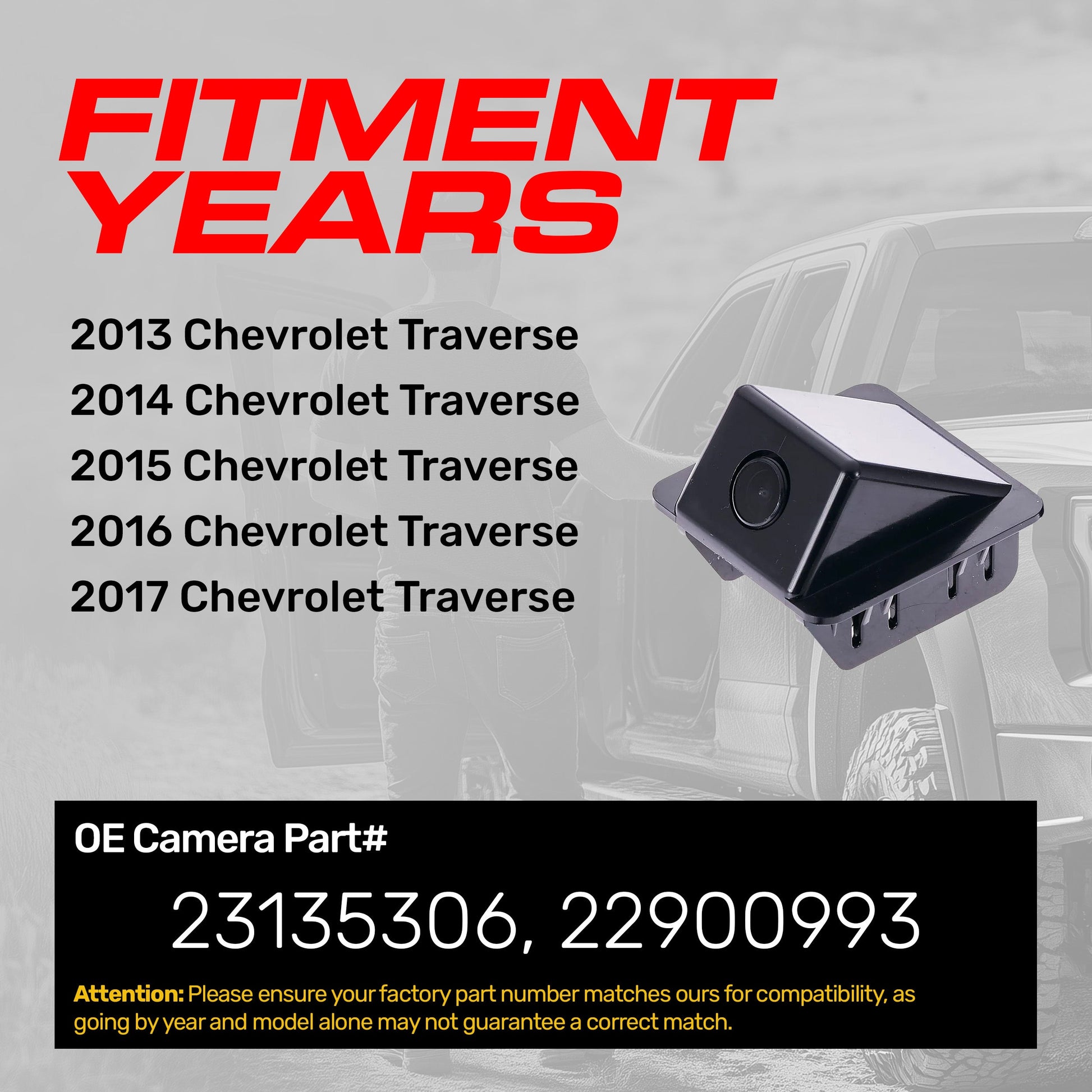 Chevrolet Traverse OEM backup camera Master Tailgaters, black housing, 2013-17 on Tampa Home & Garden Store