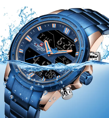 Mens Waterproof Analog Digital Watch Stainless