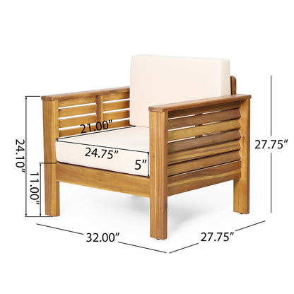 Slat design club chairs with beige cushions in a warm wooden frame HouseOfZazla on Tampa Home & Garden Store