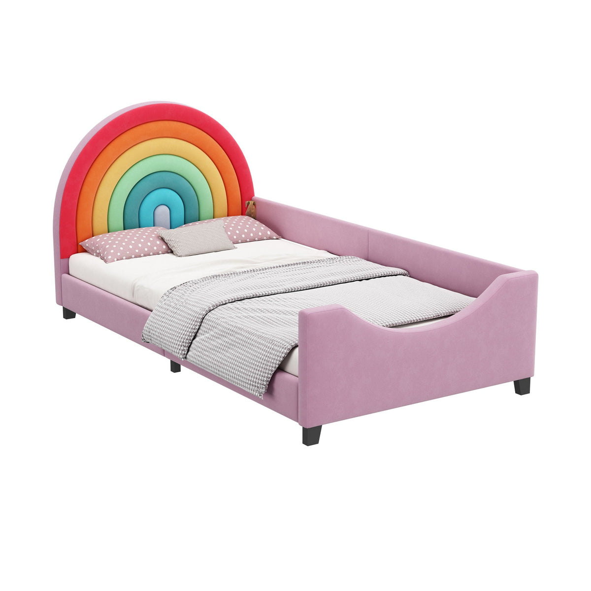 Pink upholstered twin daybed with rainbow arch backboard and low-profile frame on Tampa Home & Garden Store