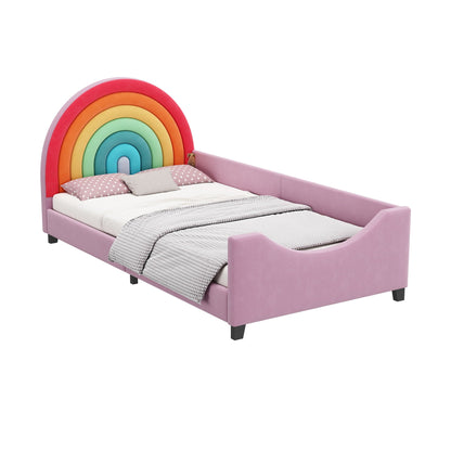 Pink upholstered twin daybed with rainbow arch backboard and low-profile frame on Tampa Home & Garden Store
