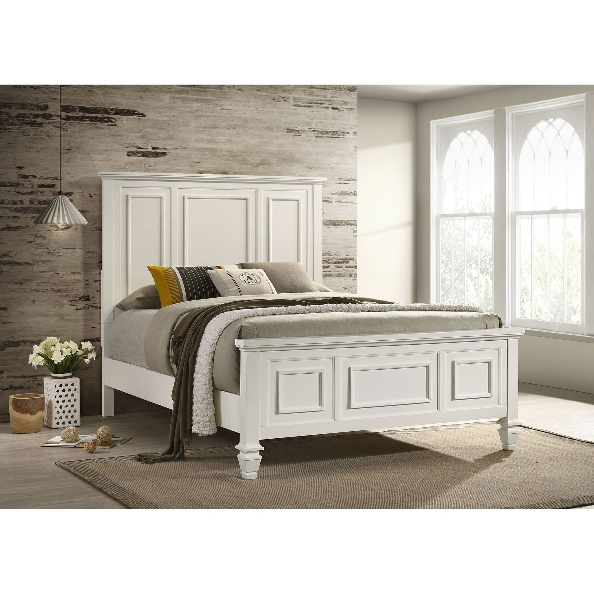 Queen panel bed in white with a structured headboard and slatted design by HouseOfZazla on Tampa Home & Garden Store