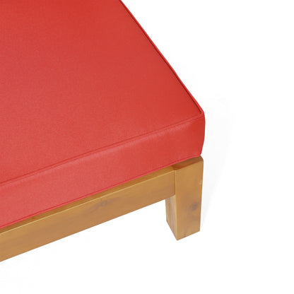Brava X Back Corner Bench with Coffee Table red cushions and wooden base on Tampa Home & Garden Store