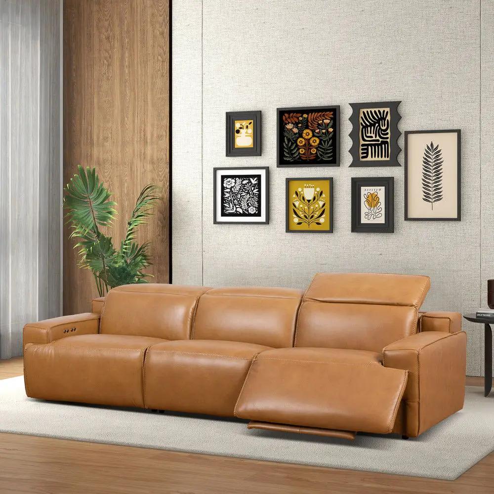 Urbana Triple Power Recliner Sofa in tan leather by Unique Piece Furniture on Tampa Home & Garden Store