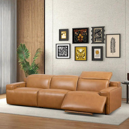 Urbana Triple Power Recliner Sofa in tan leather by Unique Piece Furniture on Tampa Home & Garden Store
