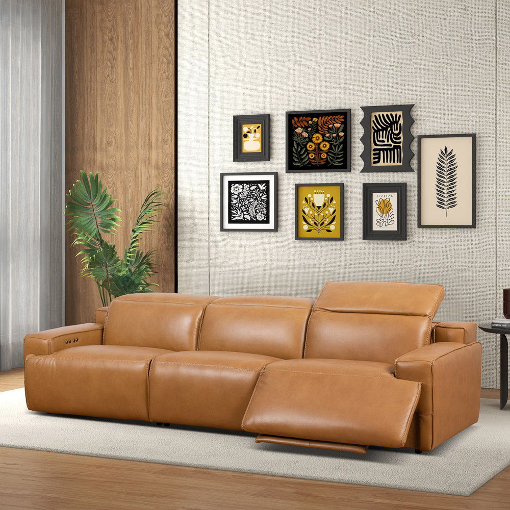 Urbana Triple Power Recliner Sofa in Tan