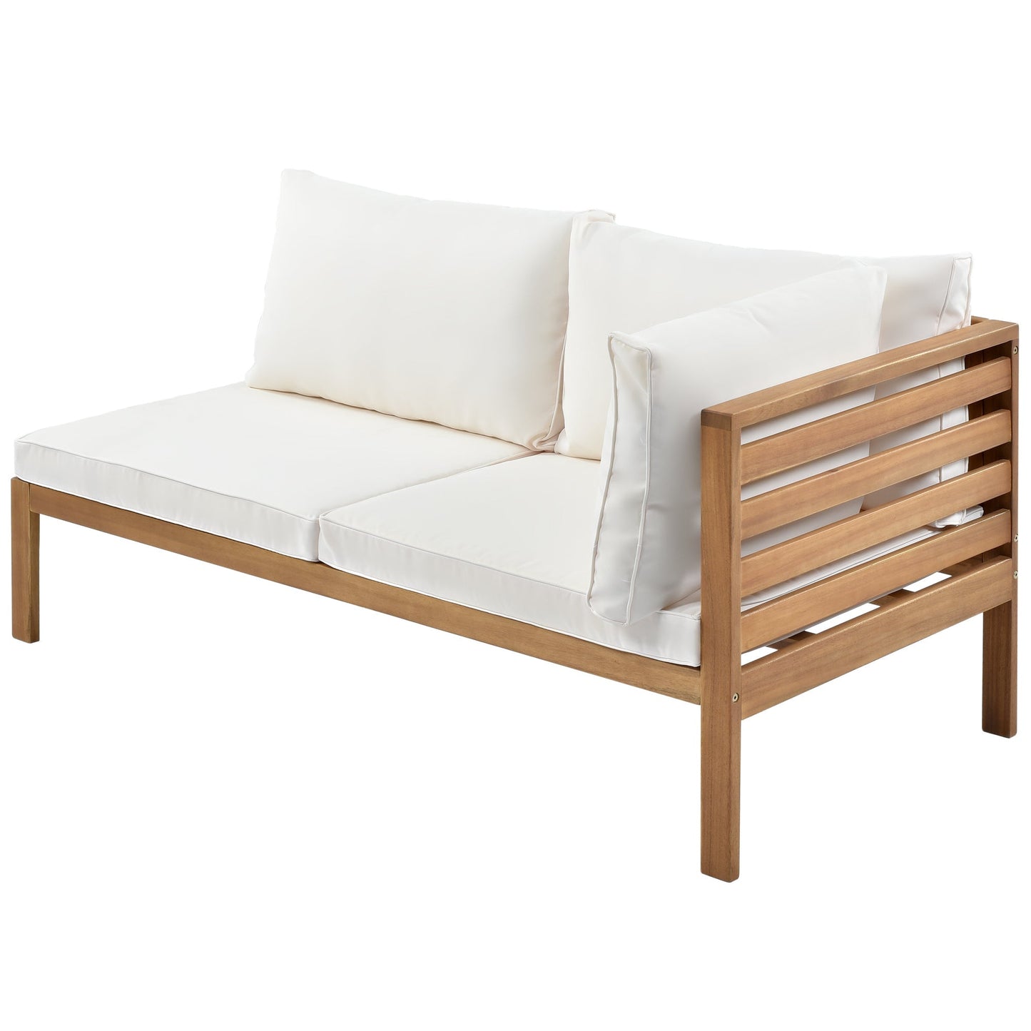 HouseOfZazla wood structure outdoor sofa set with beige cushions on a slatted wooden frame on Tampa Home & Garden Store