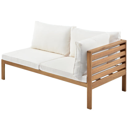 HouseOfZazla wood structure outdoor sofa set with beige cushions on a slatted wooden frame on Tampa Home & Garden Store