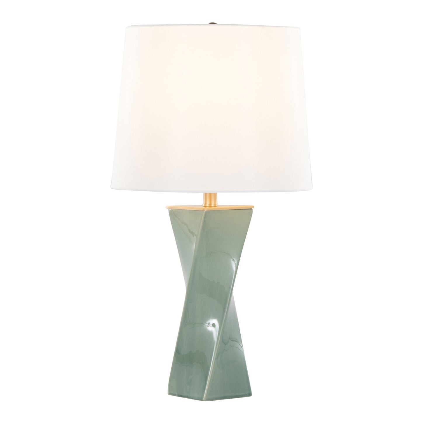 Curvo square table lamp with white shade and sage green ceramic base by HouseOfZazla on Tampa Home & Garden Store