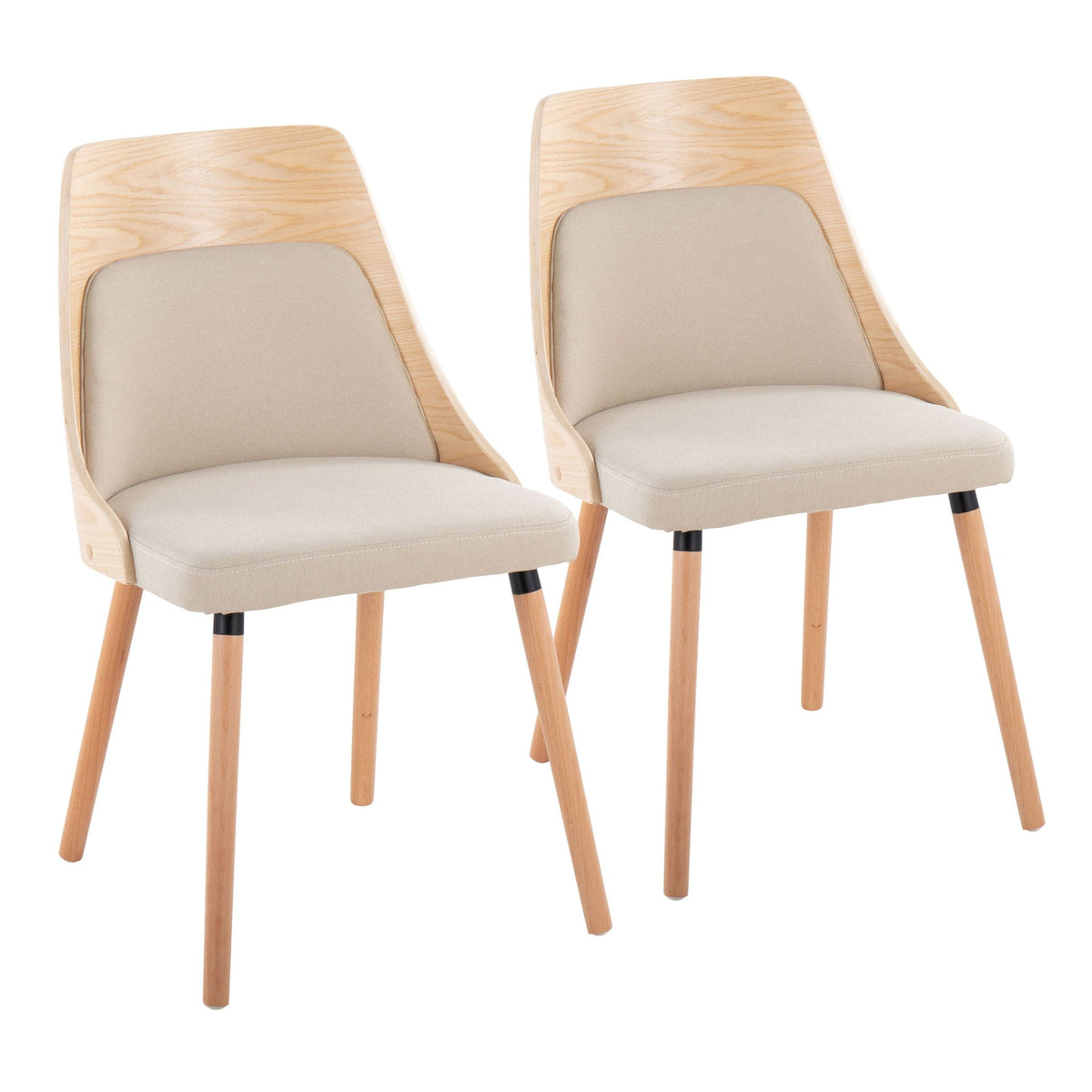 Set of 2 mid-century modern wood-frame chairs with padded beige cushions on Tampa Home & Garden Store