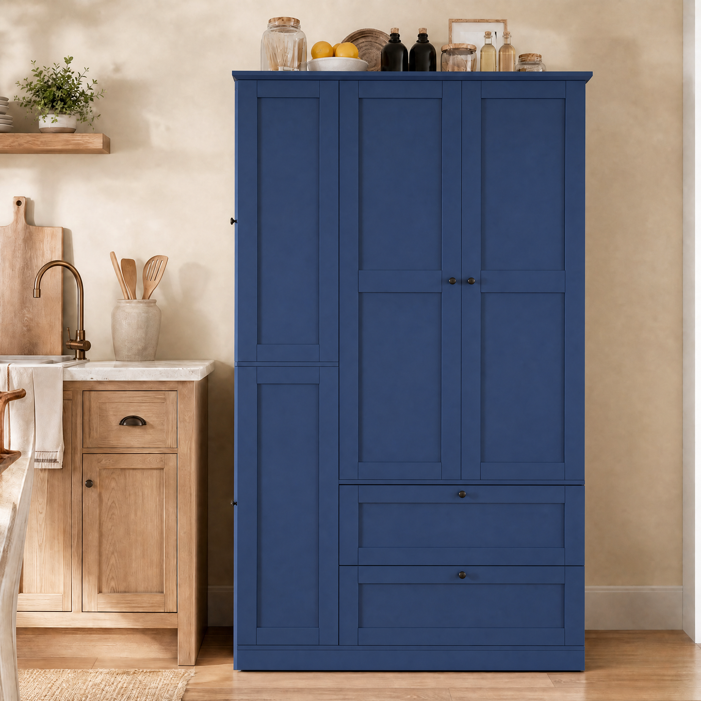 TOPMAX 73.6 Tall Farmhouse Kitchen Pantry Cabinet 8-Shelf blue finish by HouseOfZazla on Tampa Home & Garden Store