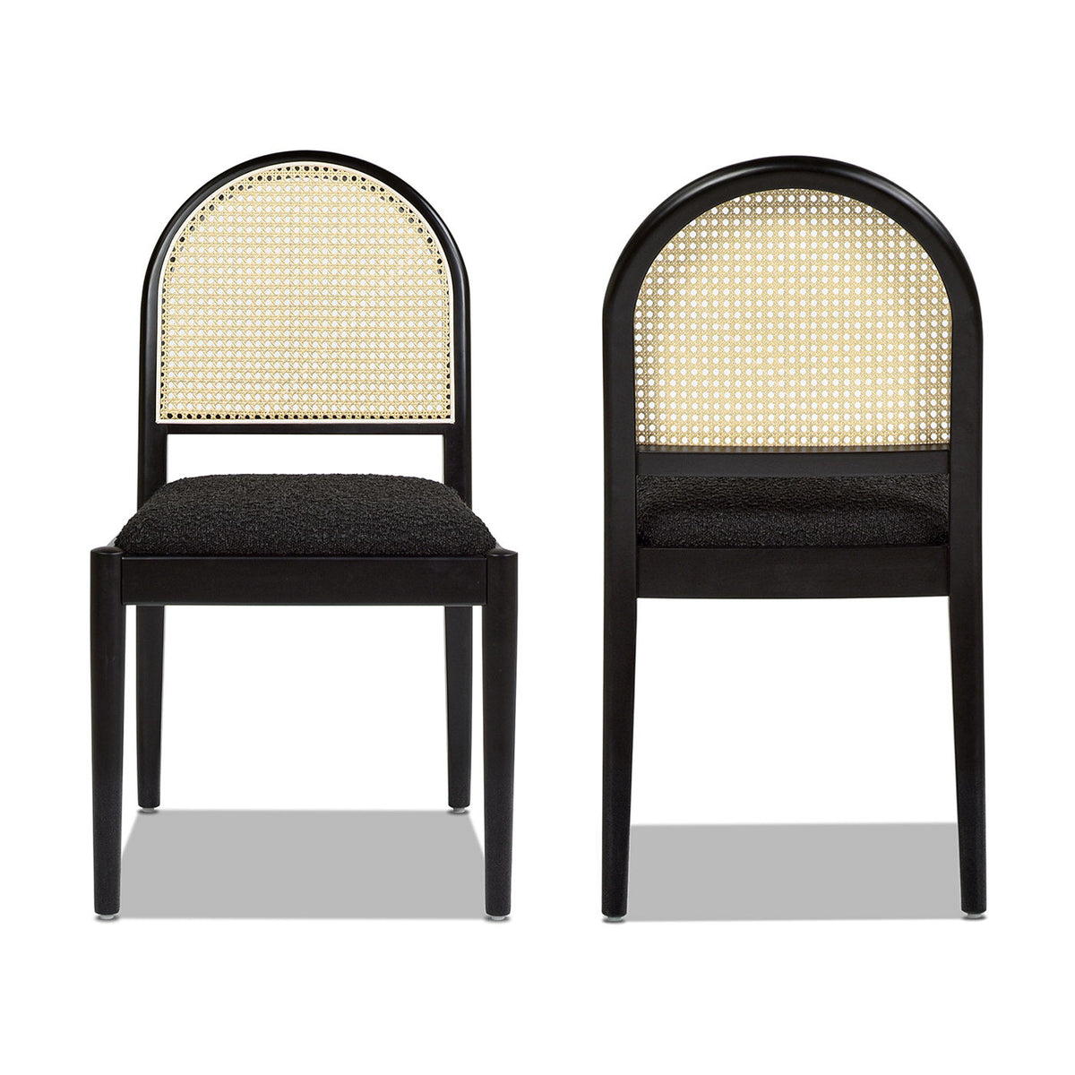 Curved Cane Dining Chair Set with black frames and brown cane backs, two chairs on Tampa Home & Garden Store