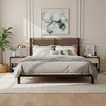 Queen Solid Wood Platform Bed in a Walnut Finish