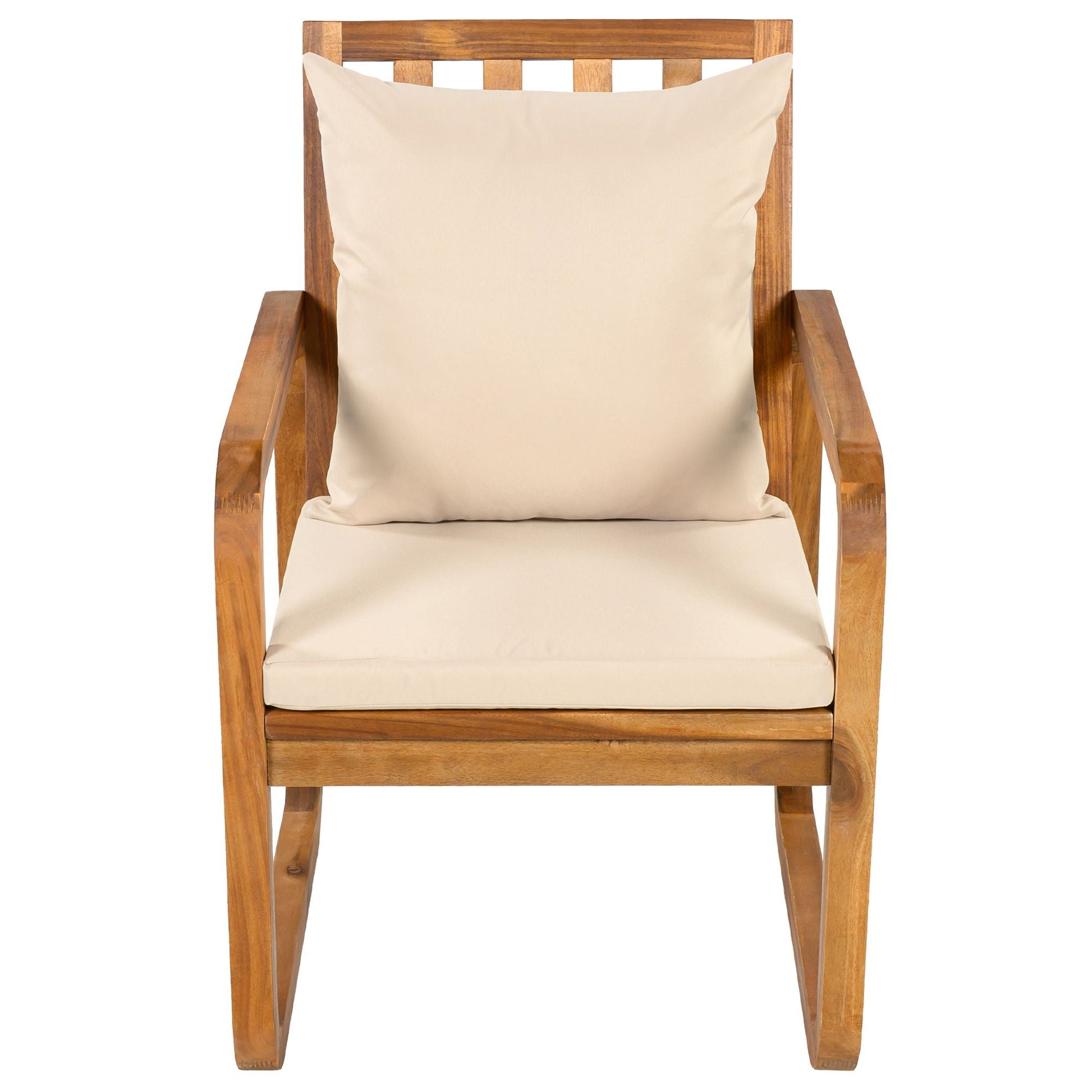 Wooden outdoor dining chair with beige removable cushion from HouseOfZazla 7 Piece Outdoor Sets on Tampa Home & Garden Store