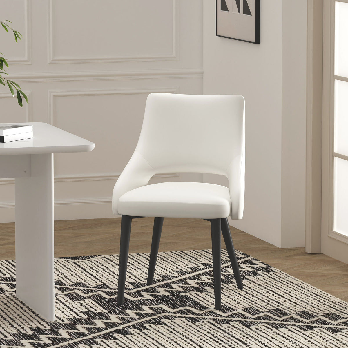 Tremont Dining Chair with Steel Frame in white upholstery, modern arm chair on Tampa Home & Garden Store