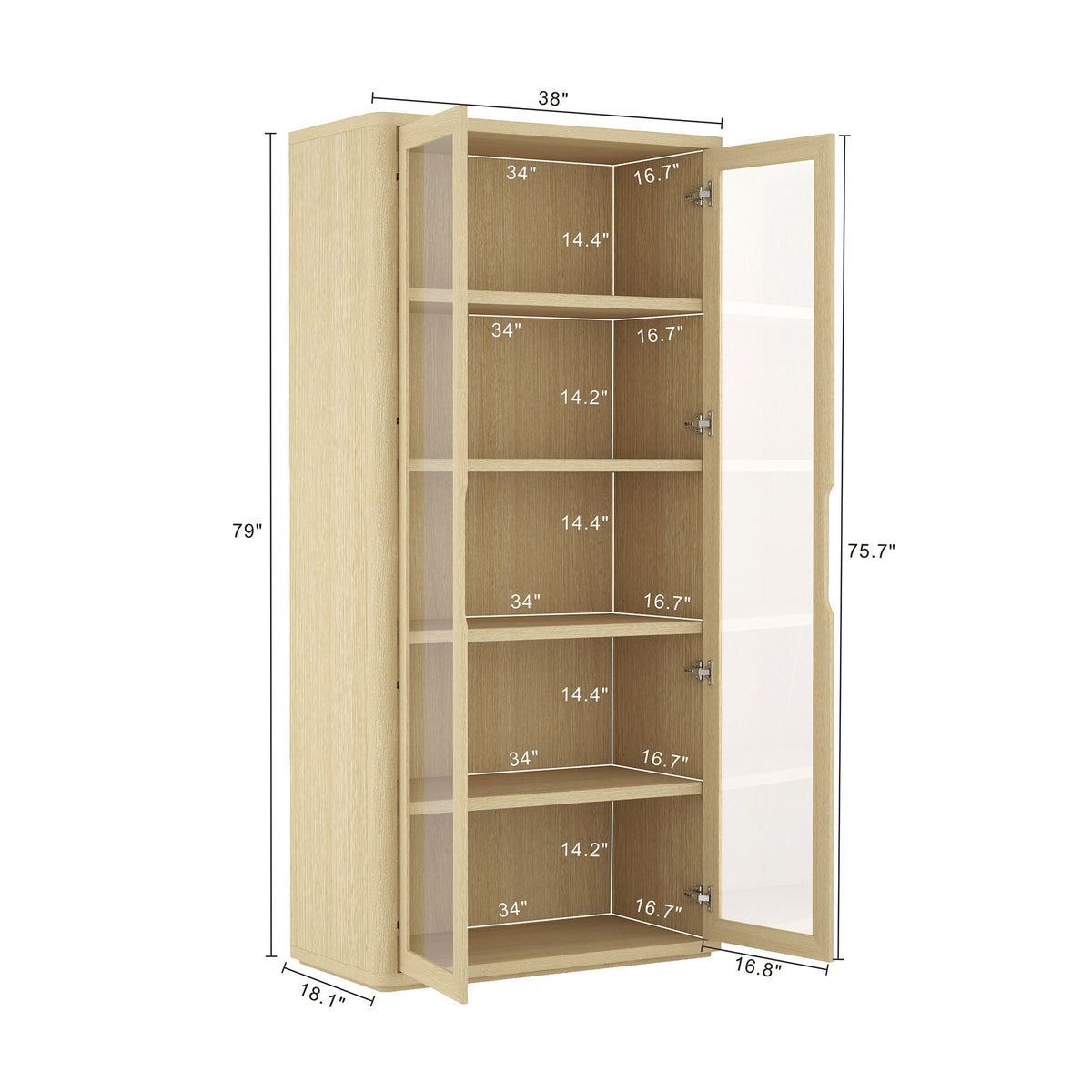 Bookcase cabinet with glass doors and adjustable shelves in light brown finish by HouseOfZazla on Tampa Home & Garden Store