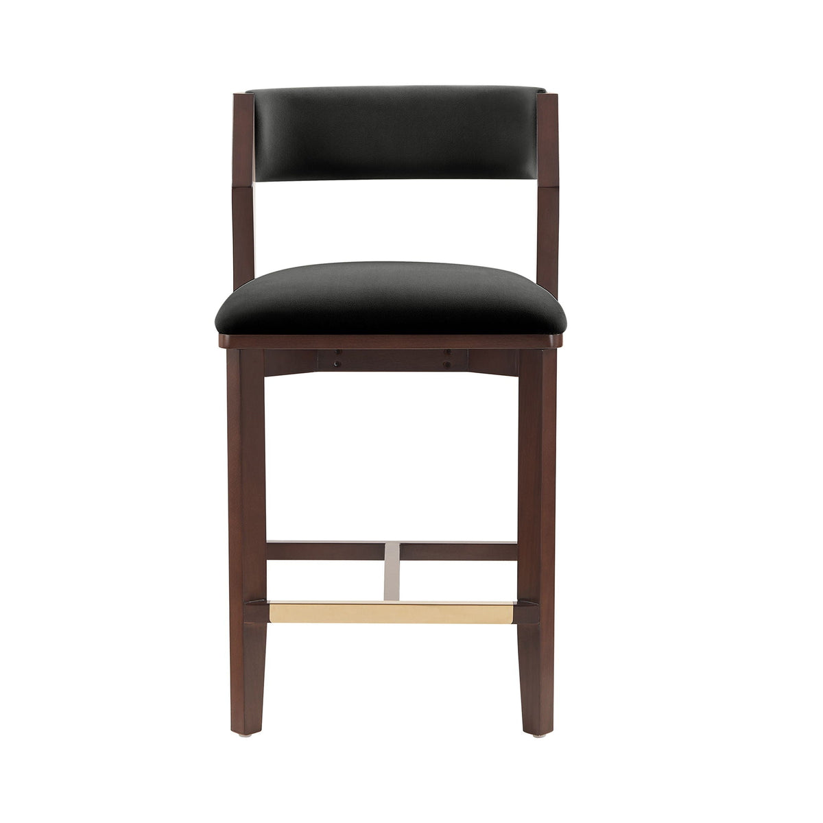 Patricia Counter Stool by HouseOfZazla, black upholstered seat and back with dark wood legs on Tampa Home & Garden Store
