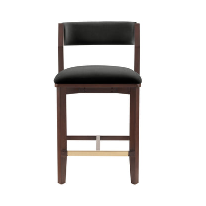 Patricia Counter Stool by HouseOfZazla, black upholstered seat and back with dark wood legs on Tampa Home & Garden Store