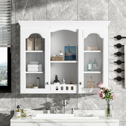 Wall-mounted medicine cabinet with 2 glass doors and adjustable shelves in white by HouseOfZazla on Tampa Home & Garden Store