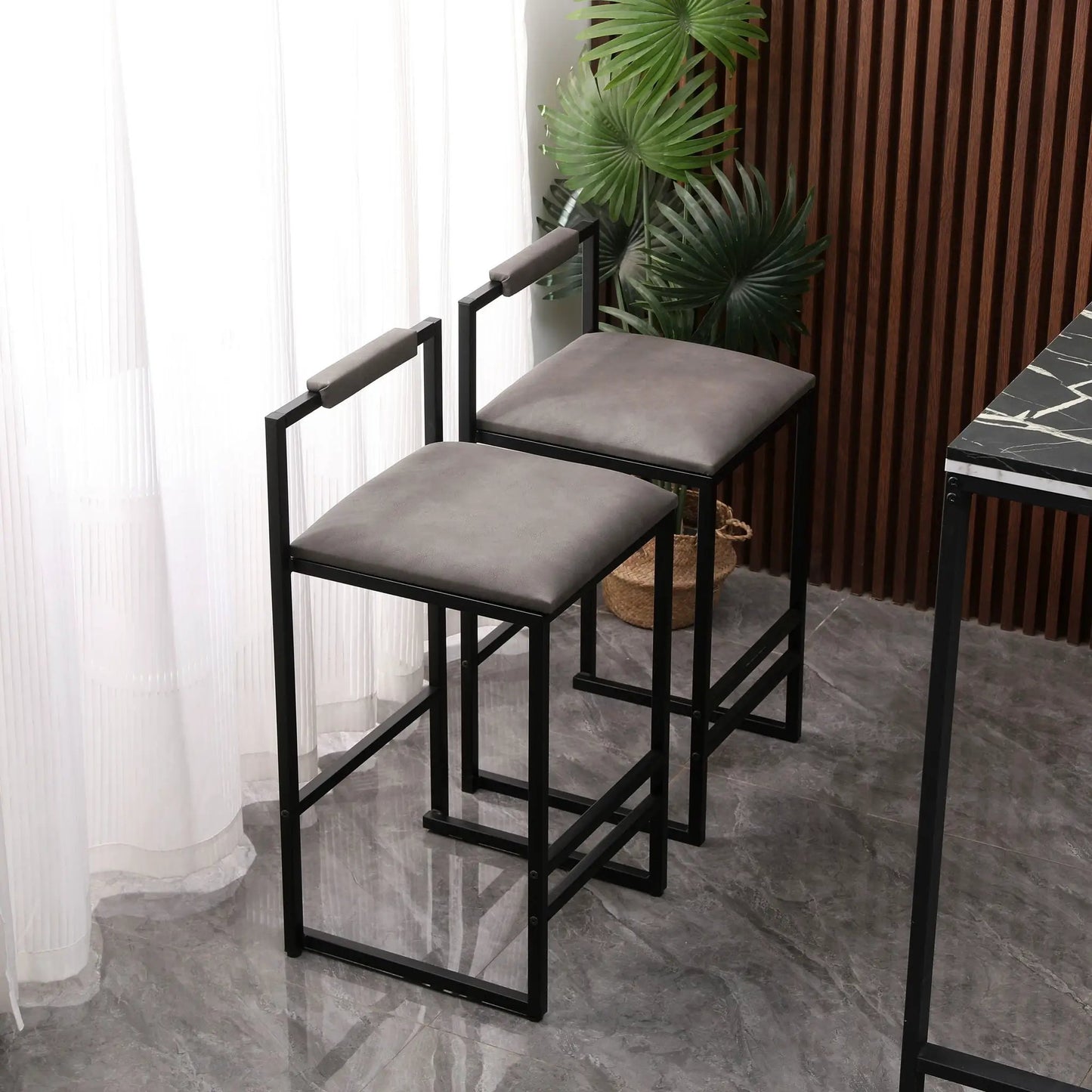 Bar stools set, set of 2, black metal frame with gray cushions Unique Piece Furniture on Tampa Home & Garden Store
