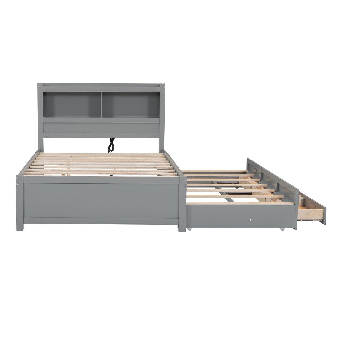 Full-size gray platform bed by HouseOfZazla with trundle, drawers and shelves USB ports on Tampa Home & Garden Store