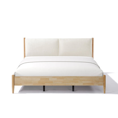 King Natural Wood Bed and Upholstered Headboard