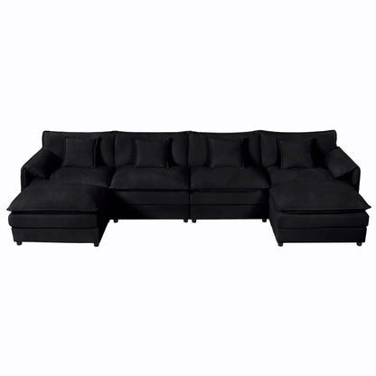 Modern comfy deep-seat modular sectional sofa with ottoman in black upholstery on Tampa Home & Garden Store
