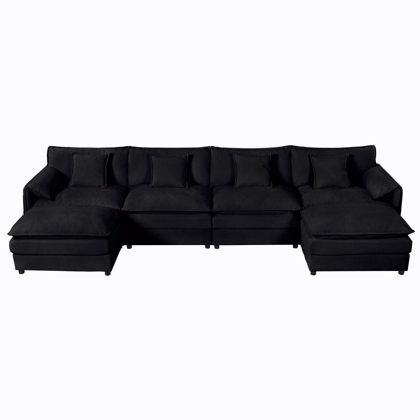 Modern Comfy Deep Seat Modular Sectional Sofa Cloud Couch with Ottoman, black fabric on Tampa Home & Garden Store