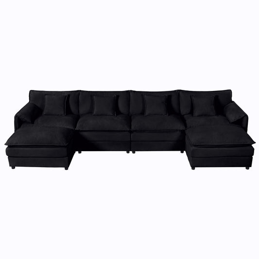 Modern Comfy Deep Seat Modular Sectional Sofa Cloud Couch with Ottoman, black fabric on Tampa Home & Garden Store