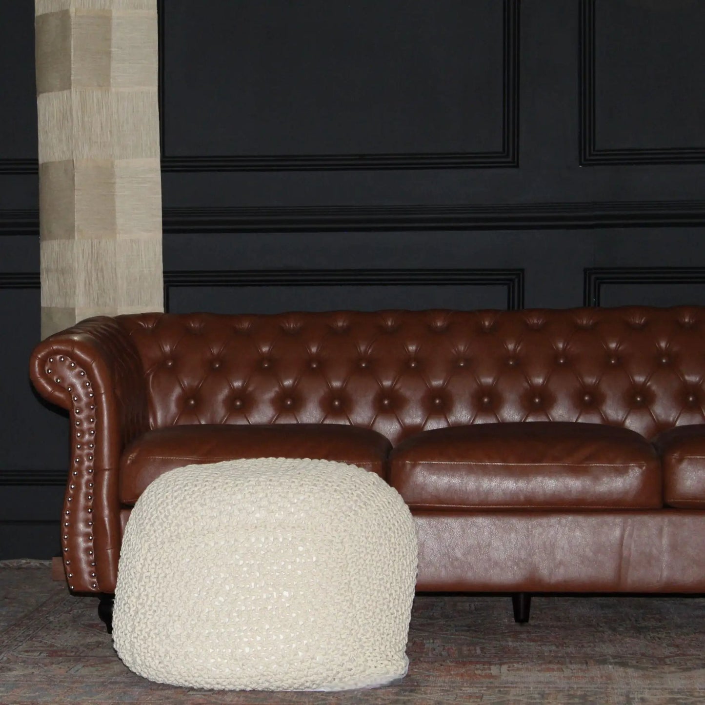 Semi Rounded Pouf beige cable-knit, accent seating on Tampa Home & Garden Store